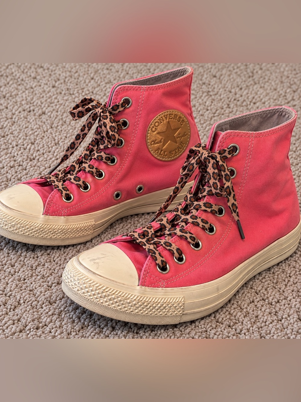 Converse Chuck Taylor All Star Pink High Tops Women’s 11 Leopard Laces